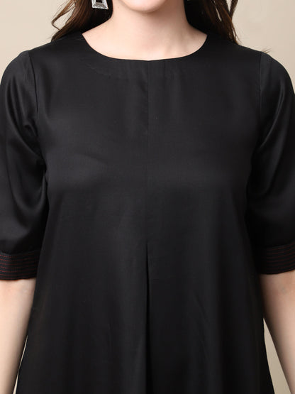 Black Tencel A-line dress