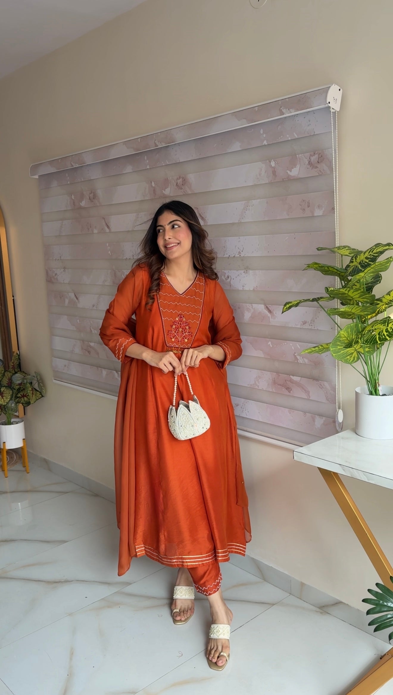 TANIYA ATMARAMANI ORANGE YOKE KALI  KURTA SET