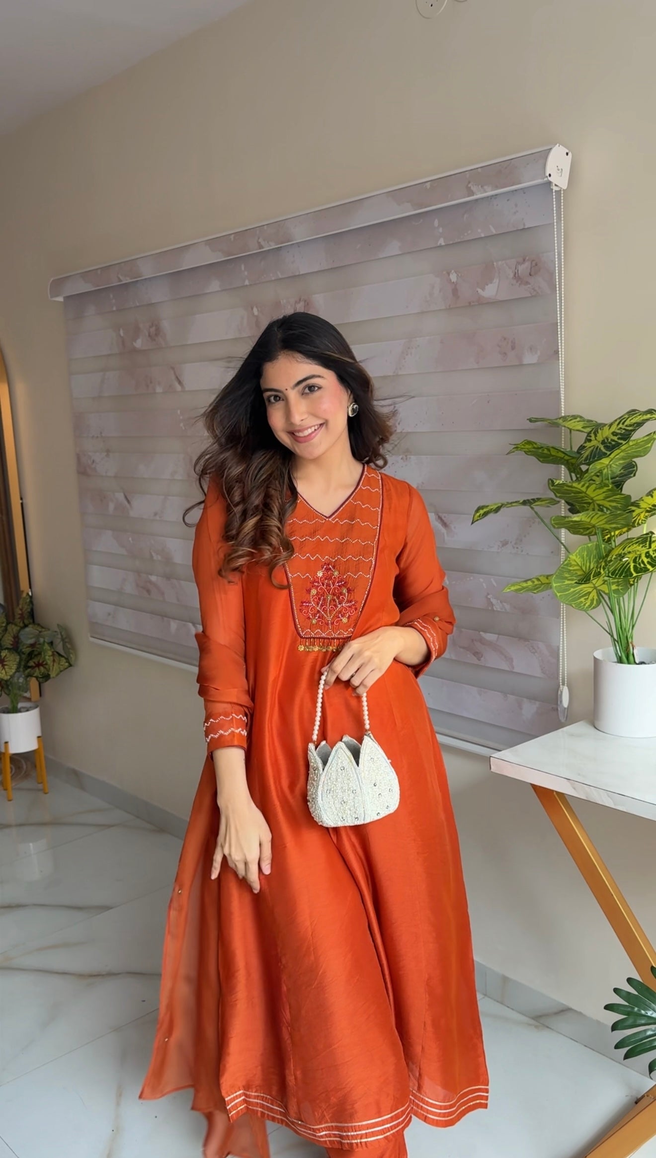 TANIYA ATMARAMANI ORANGE YOKE KALI  KURTA SET