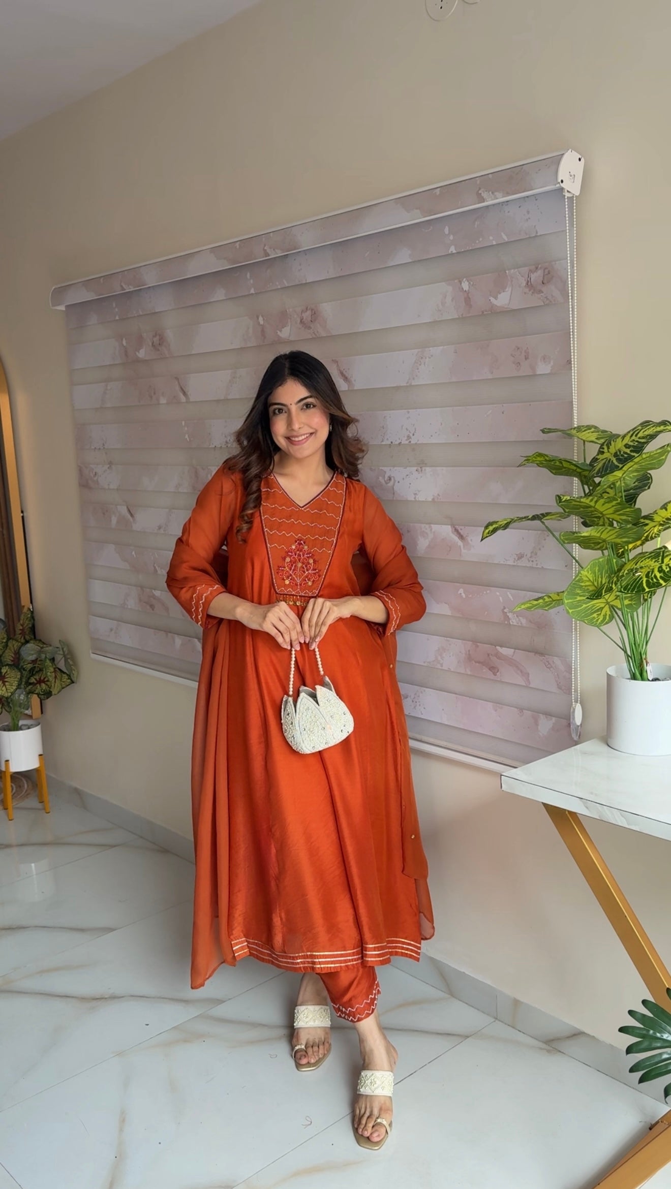TANIYA ATMARAMANI ORANGE YOKE KALI  KURTA SET