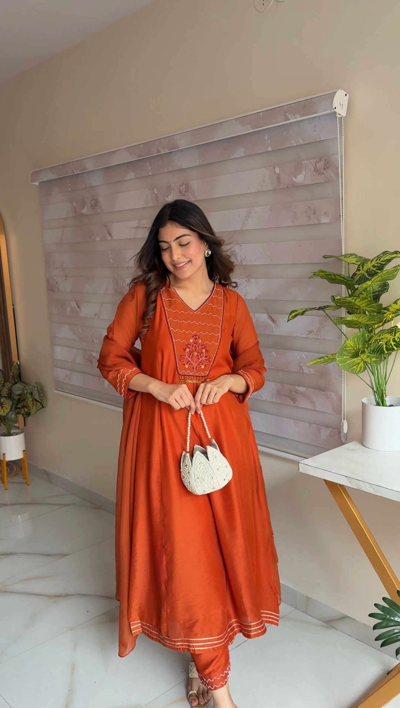 TANIYA ATMARAMANI ORANGE YOKE KALI  KURTA SET
