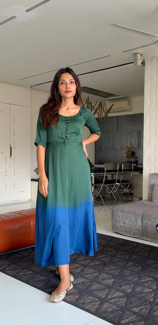 Green and Indigo Fit & Flare Dress