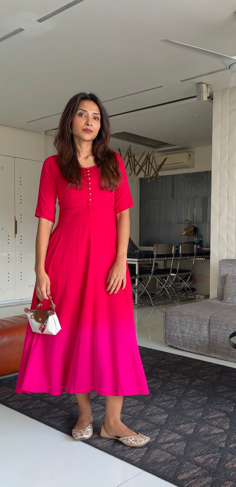 Red & Pink Fit-Flared Dress