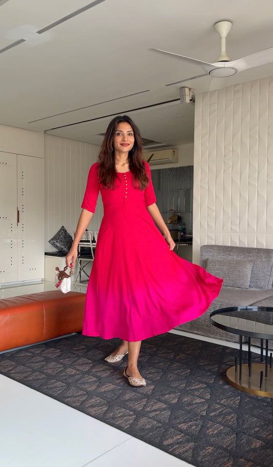 Red & Pink Fit-Flared Dress