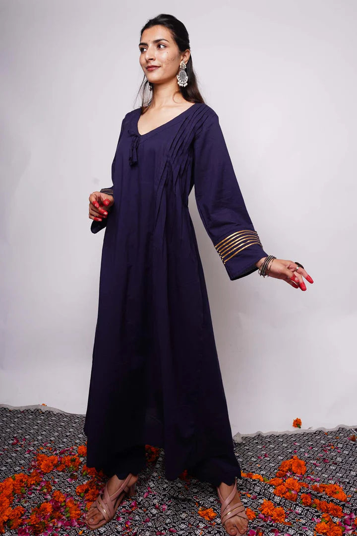 Indigo Cotton A-Line Kurta Set