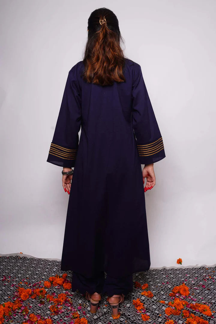 Indigo Cotton A-Line Kurta Set