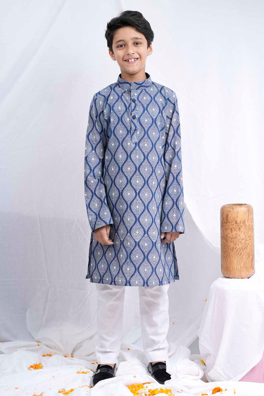 Indigo Handblock Print Kurta Set