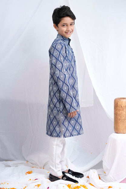 Indigo Handblock Print Kurta Set