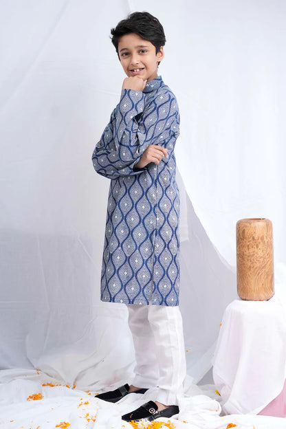 Indigo Handblock Print Kurta Set