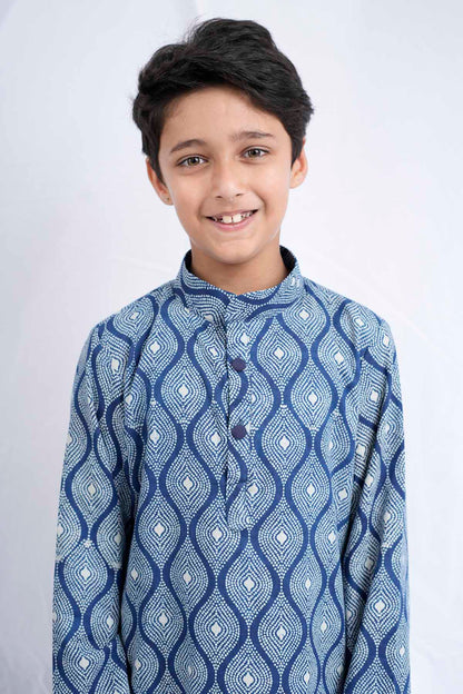 Indigo Handblock Print Kurta Set