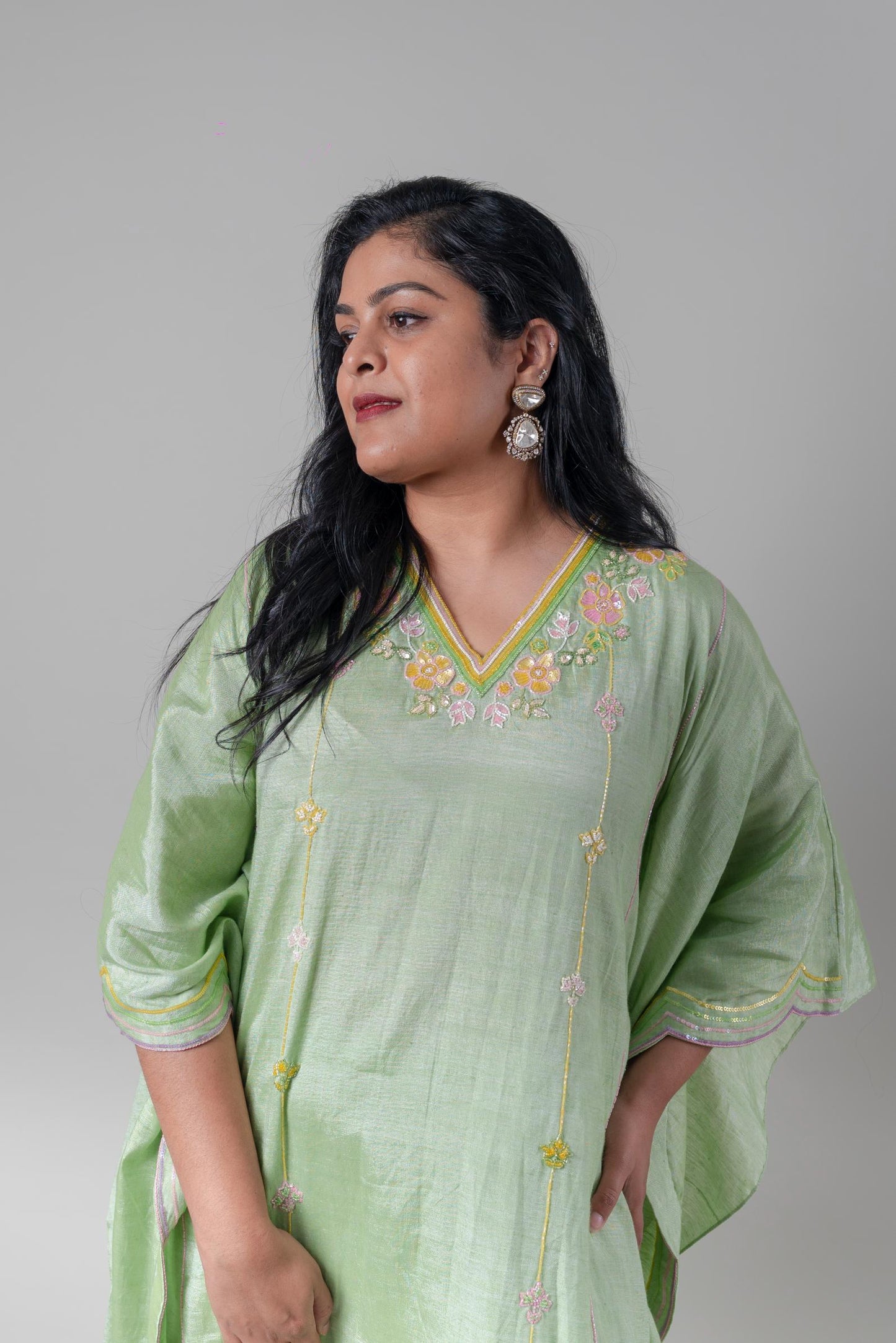 Mint Khadi Tencel Kaftan Set