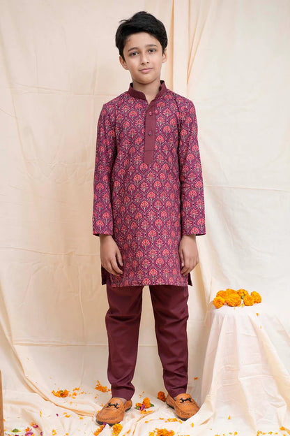 Maroon Printed Collar Kurta Set