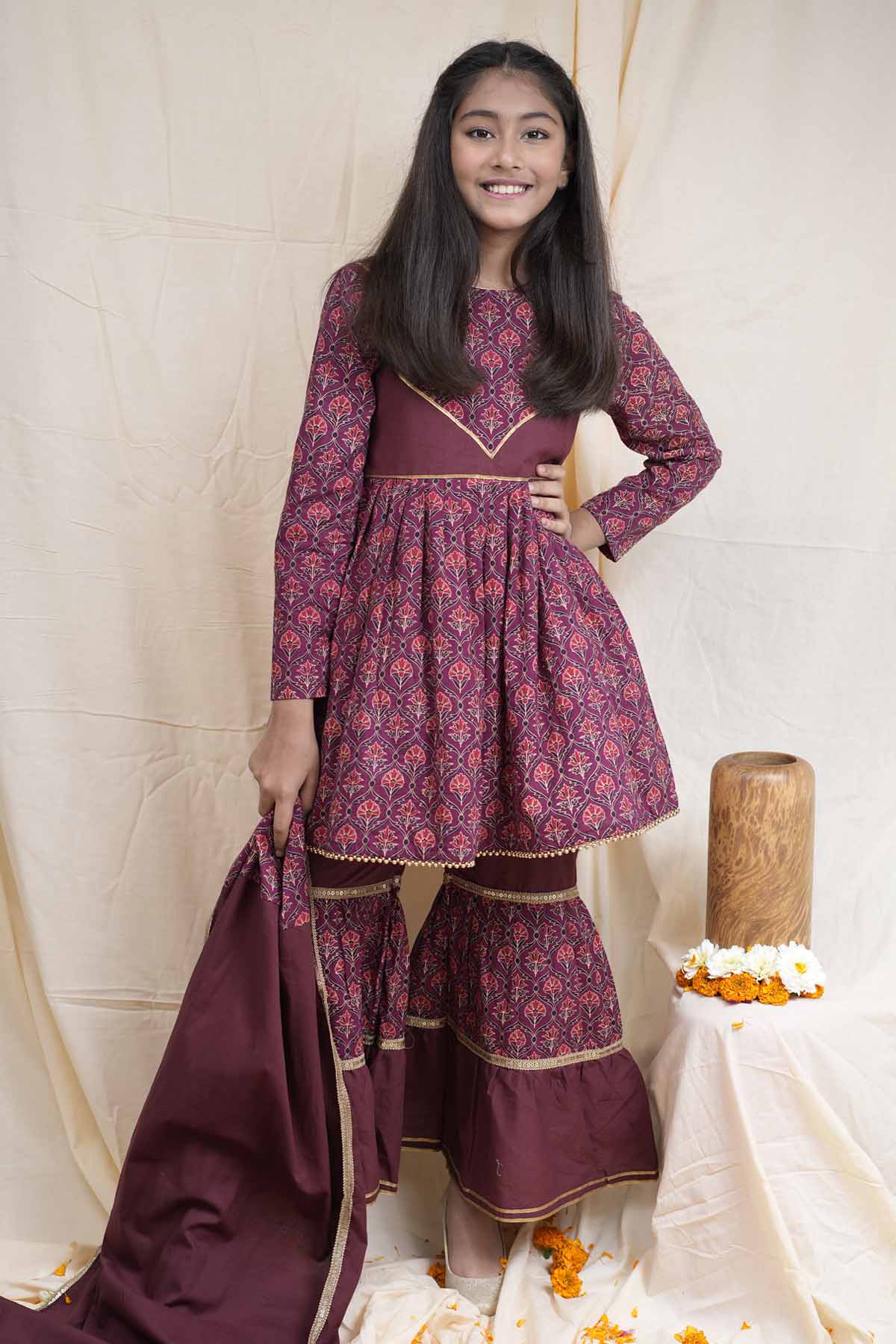 Maroon Printed Short Kurta Set