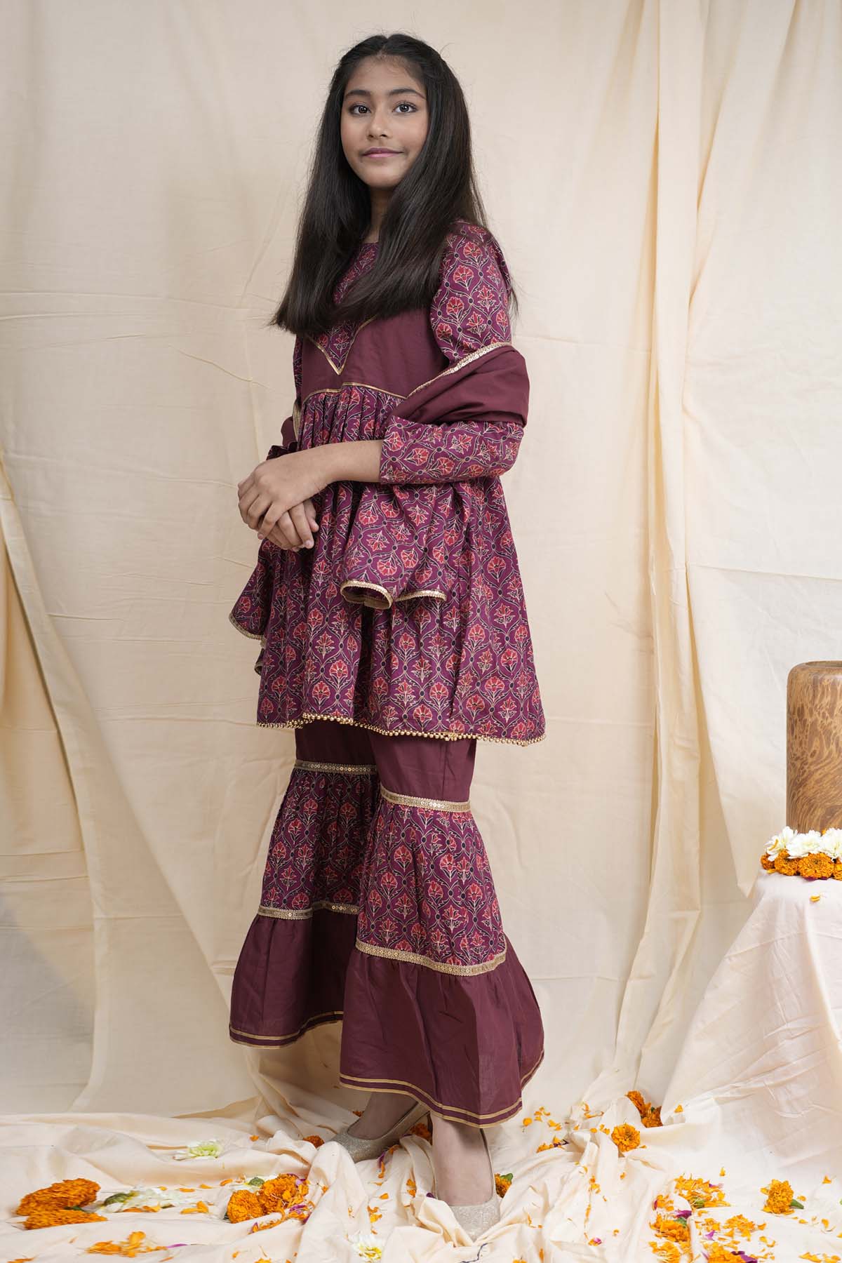 Maroon Printed Short Kurta Set