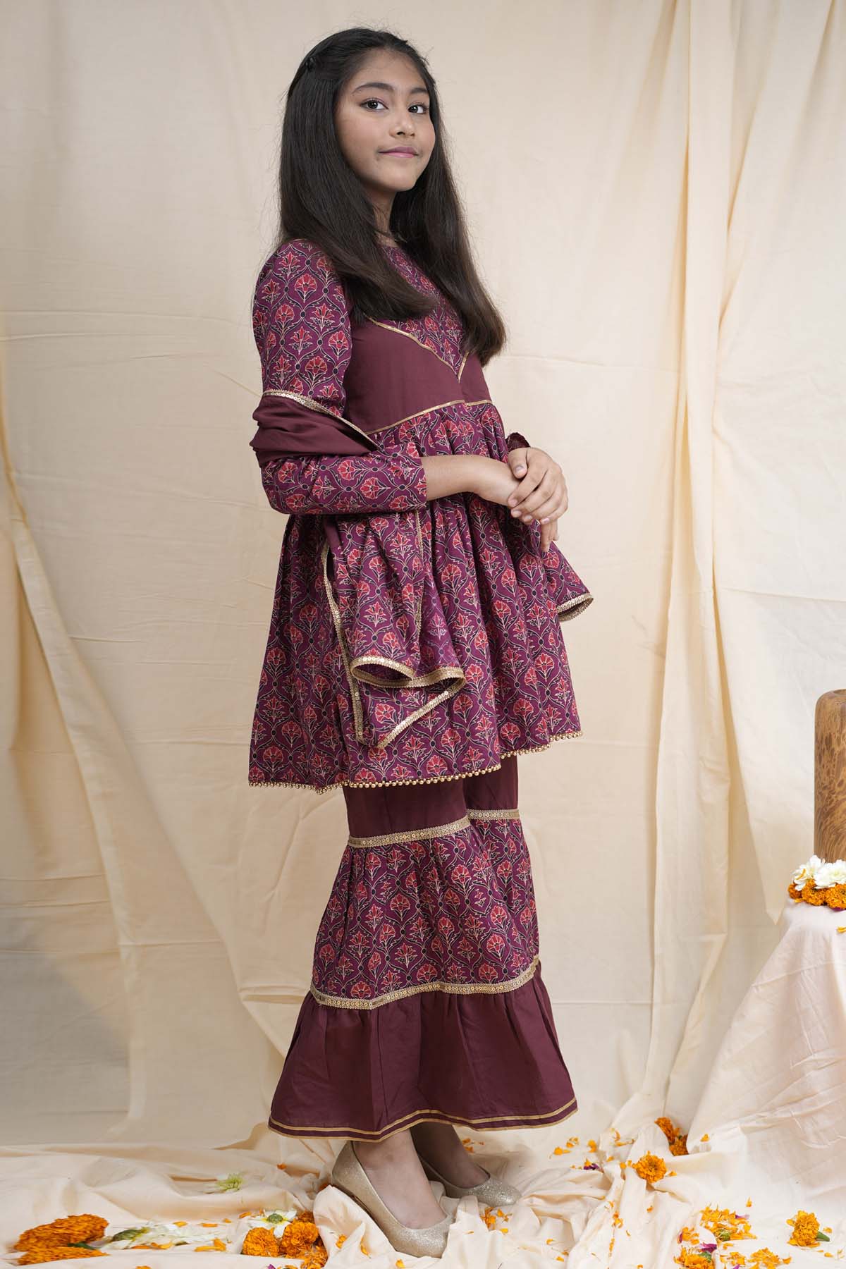 Maroon Printed Short Kurta Set