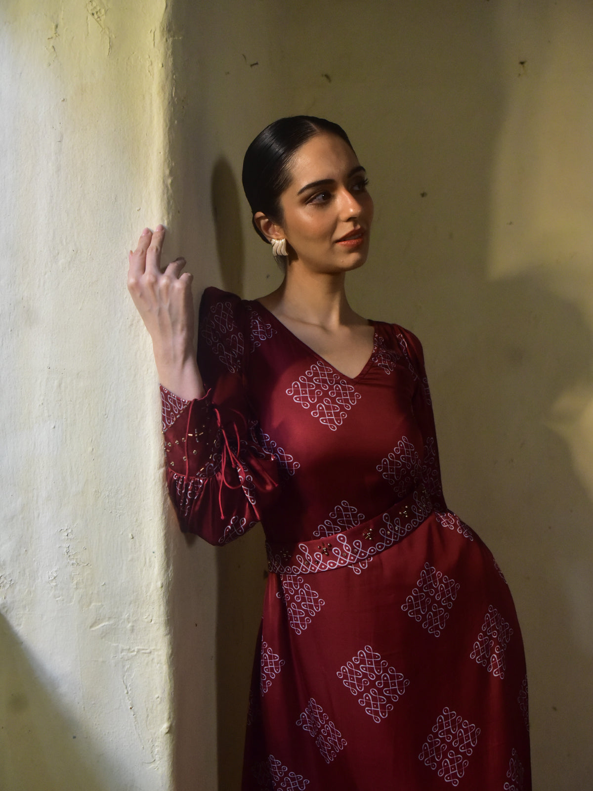 Mohna Modal Cuffed Dress with Belt