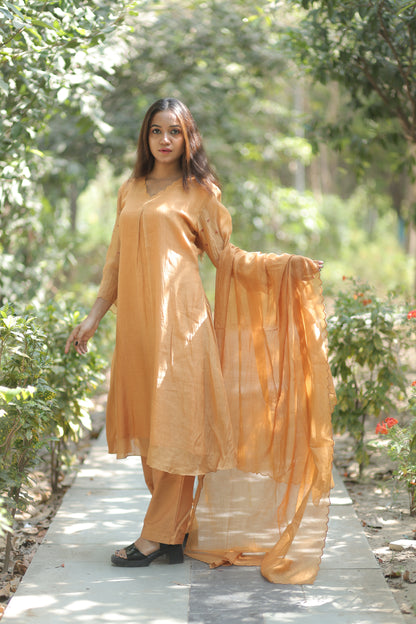 Mustard Yellow Pure Silk Mul Chanderi 3-Piece Set