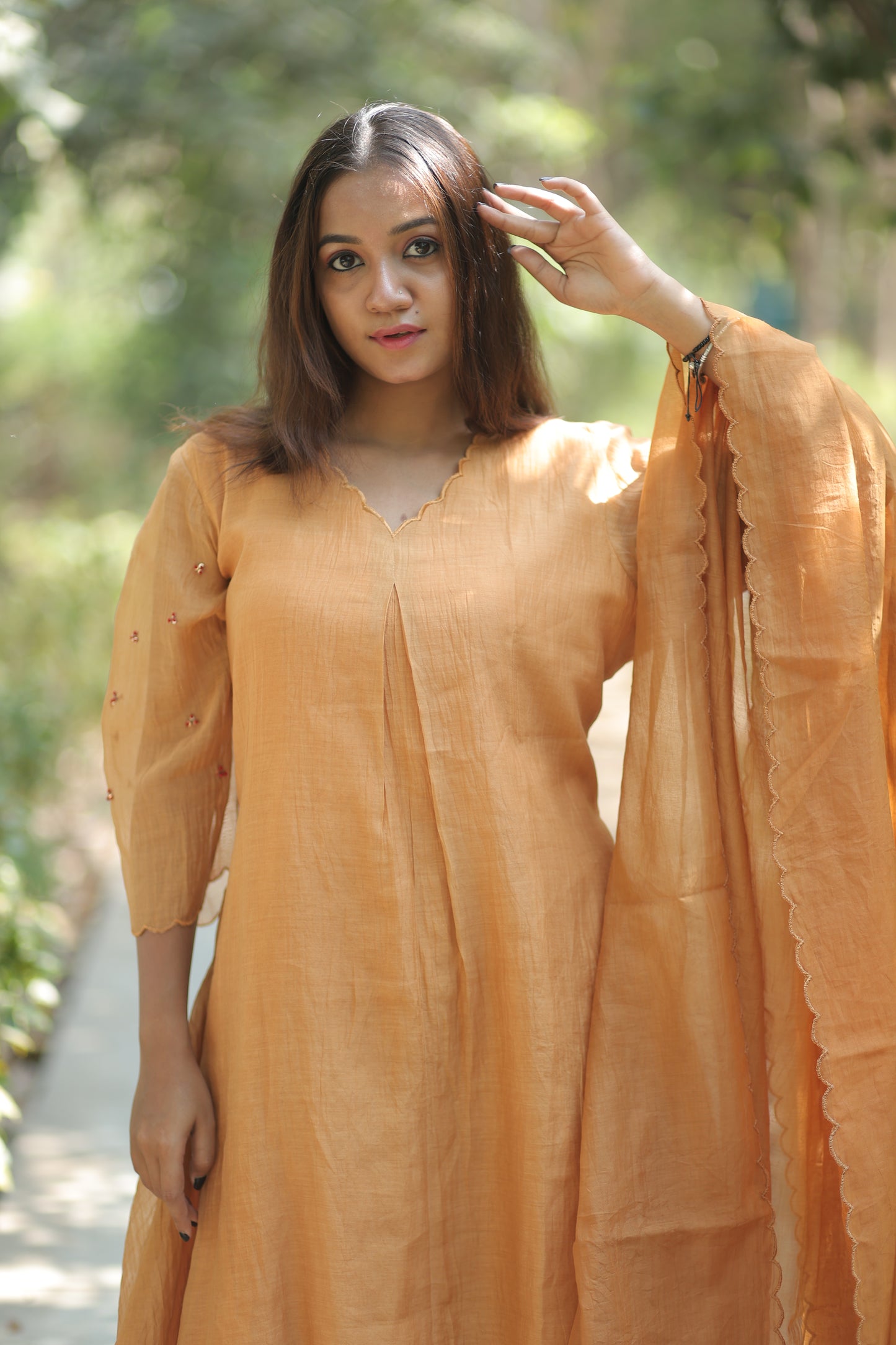 Mustard Yellow Pure Silk Mul Chanderi 3-Piece Set
