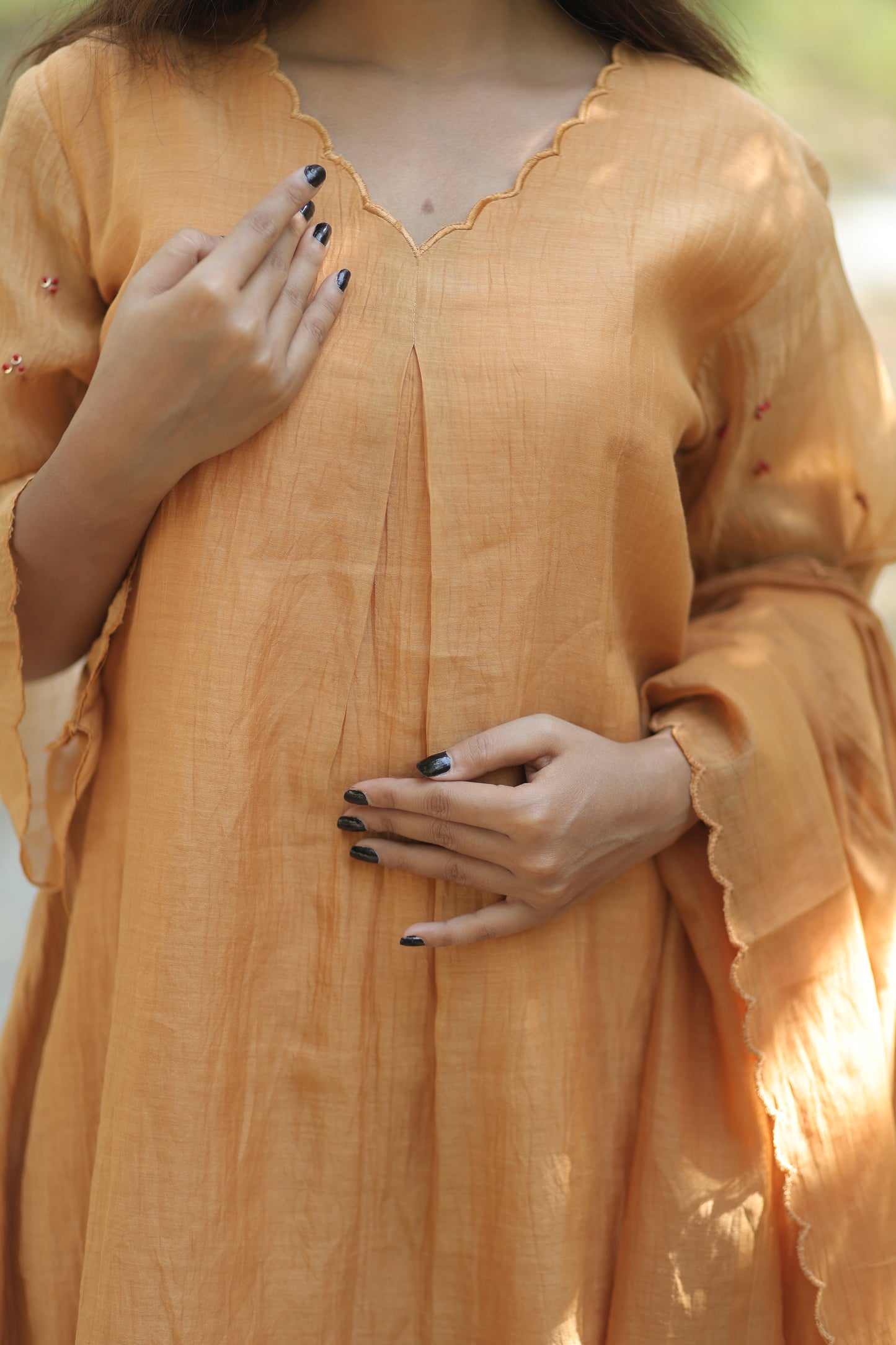 Mustard Yellow Pure Silk Mul Chanderi 3-Piece Set