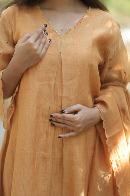 Mustard Yellow Pure Silk Mul Chanderi 3-Piece Set