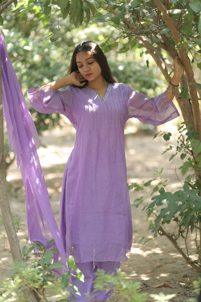 Lavender Mist Pure Silk Mul Chanderi 3-Piece