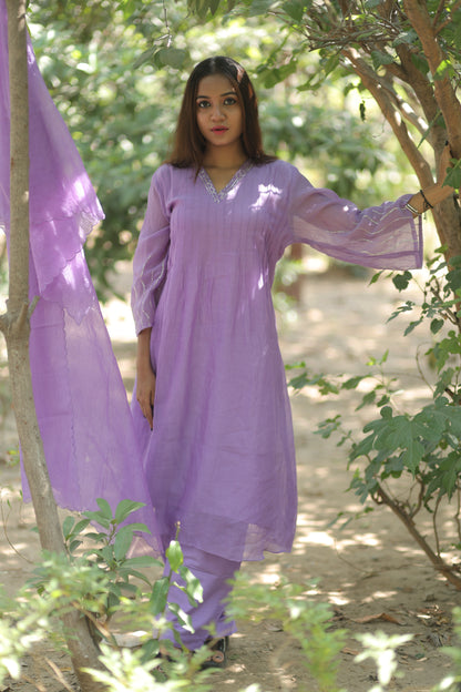 Lavender Mist Pure Silk Mul Chanderi 3-Piece