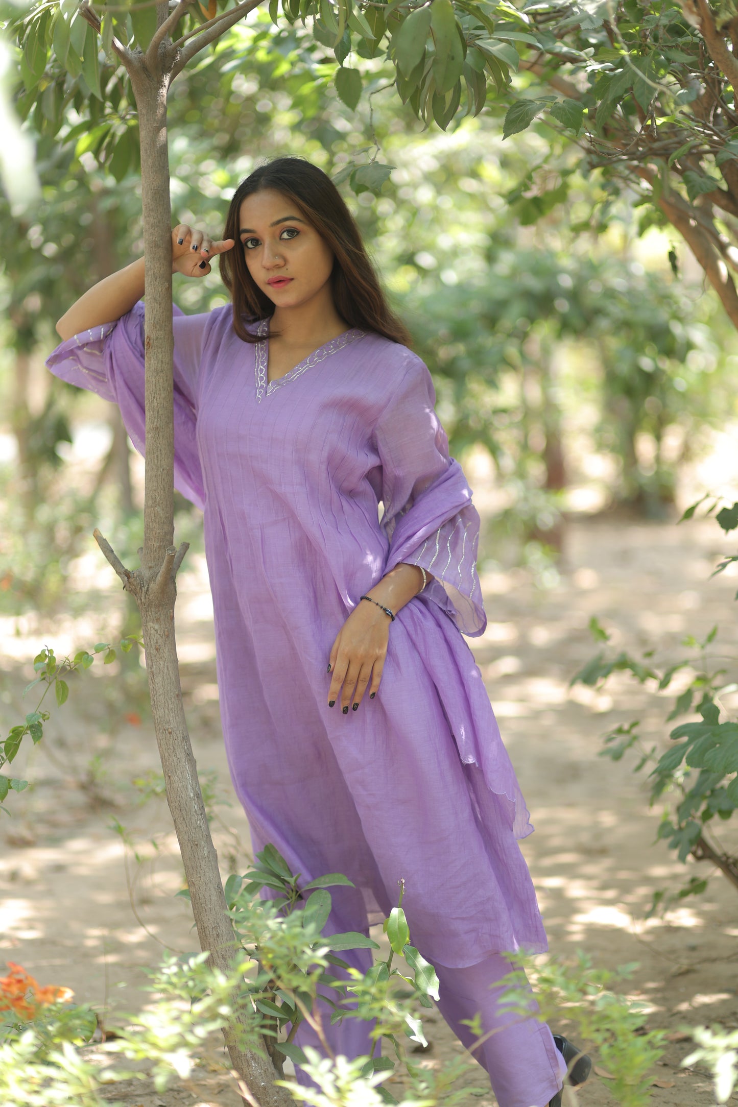Lavender Mist Pure Silk Mul Chanderi 3-Piece