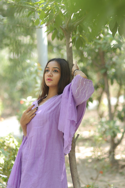 Lavender Mist Pure Silk Mul Chanderi 3-Piece