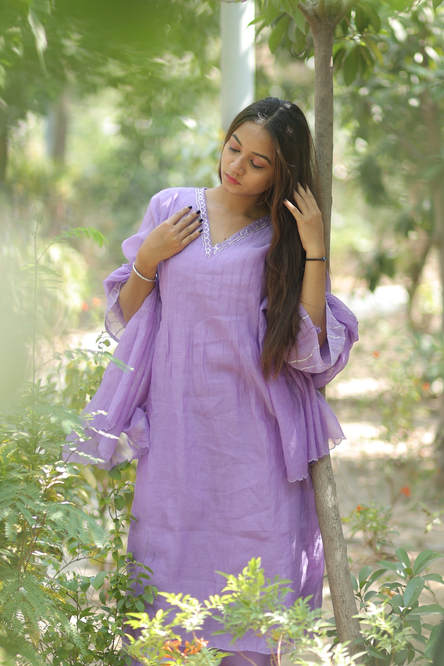 Lavender Mist Pure Silk Mul Chanderi 3-Piece