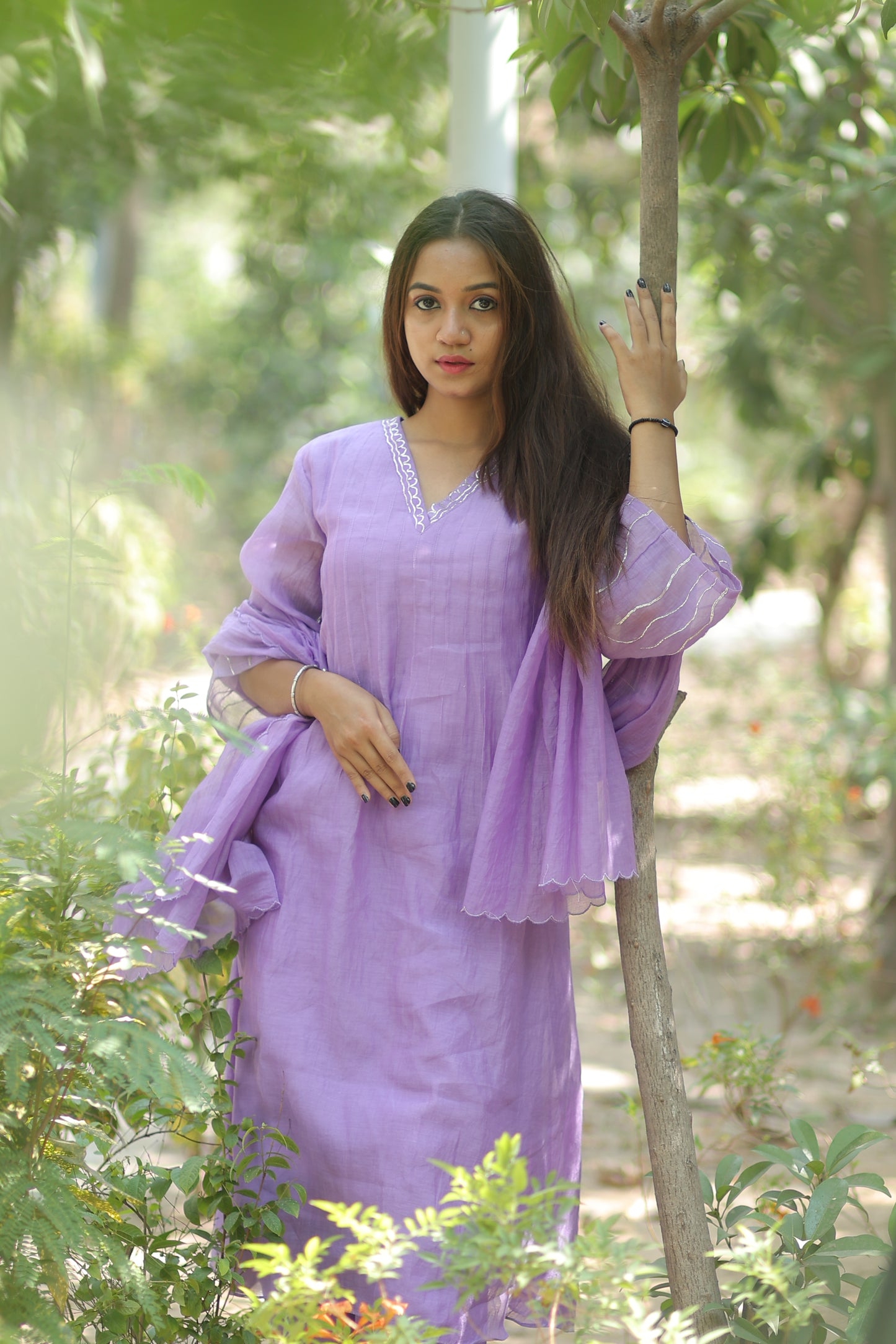 Lavender Mist Pure Silk Mul Chanderi 3-Piece