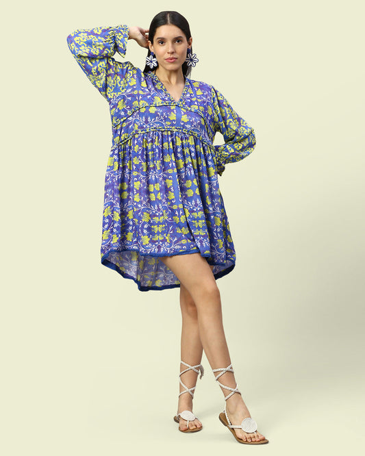 Cupro Muslin Blue Pottery Tunic Dress