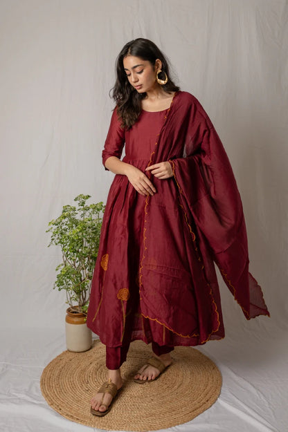 Maroon rose kurta and dupatta 2pc