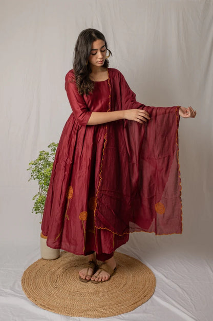 Maroon rose kurta and dupatta 2pc