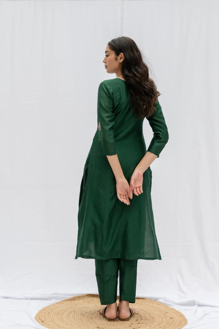 Green rose kurta , pant and dupatta 3pc