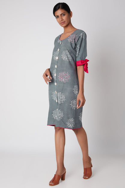 Grey Firework Dress - Kurta Dress with Golden Thread Work
