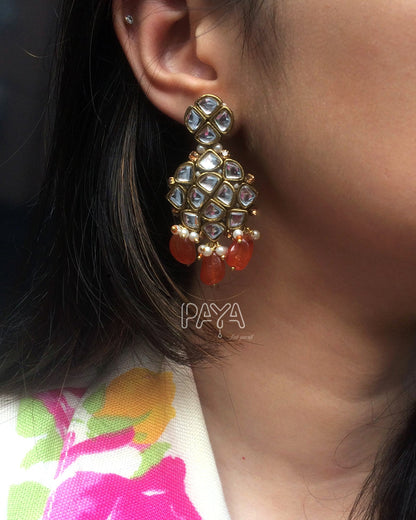 Natural Carnelian and Kundan Chandelier Earrings