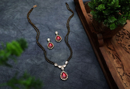 Kundan and Stone Mangalsutra Necklace - Red