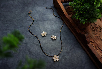 Flower Mangalsutra Necklace Set - Pearl