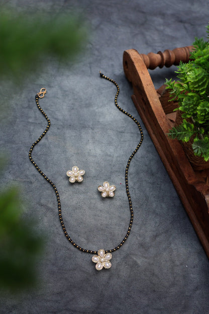 Flower Mangalsutra Necklace Set - Pearl