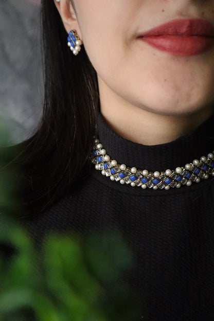 Kundan-Blue Stone Choker Necklace Set