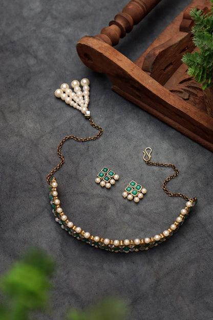 Kundan-Green Stone Choker Necklace Set
