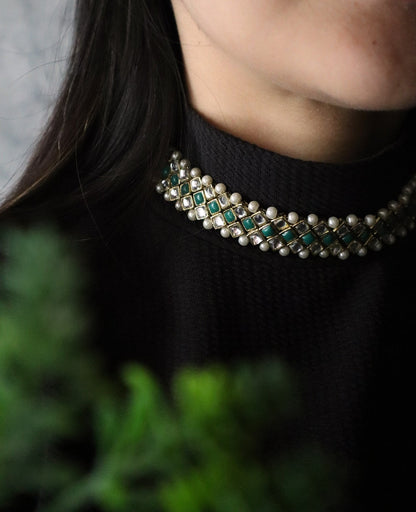 Kundan-Green Stone Choker Necklace