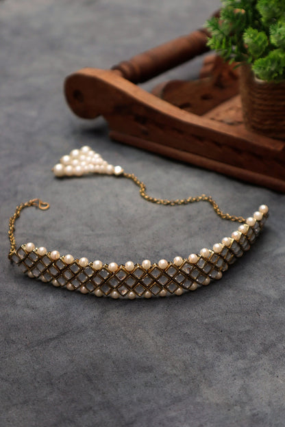 Kundan and Pearl Choker Necklace Set