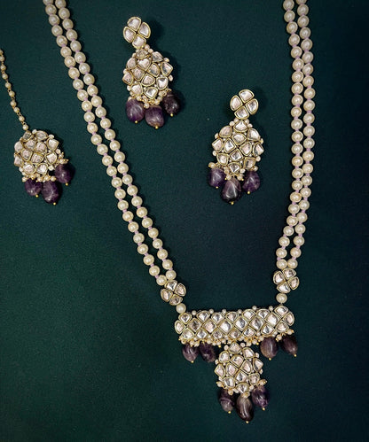 Purple Royal Kundan Necklace Set with Maangtika