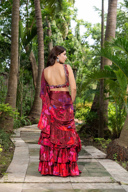 shades of wine- ruffle saree