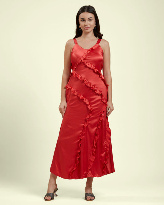 Red Ruffled Maxi Dress