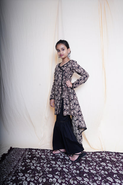 Black Printed Flared Kurta Set