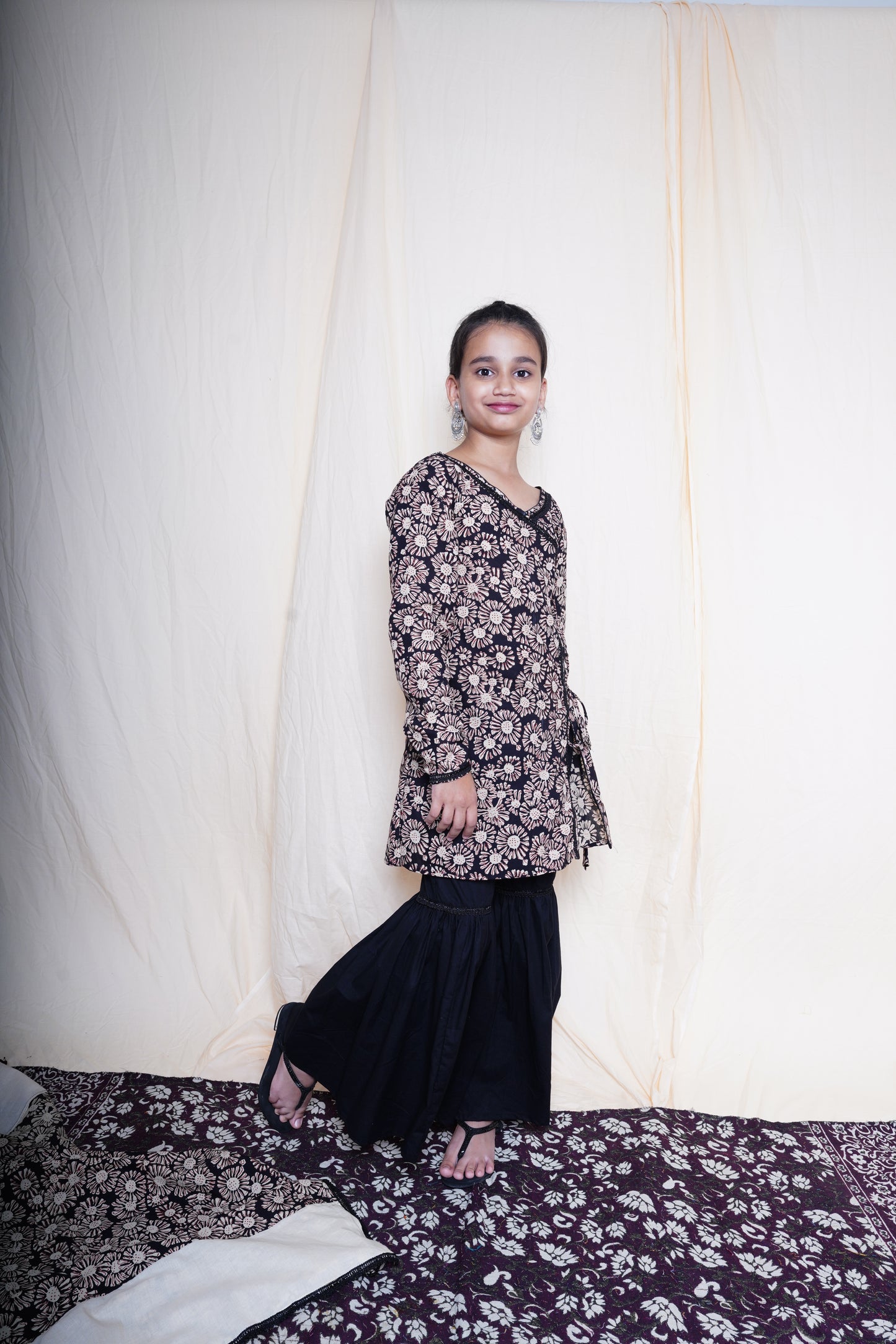 Black Printed Flared Kurta Set