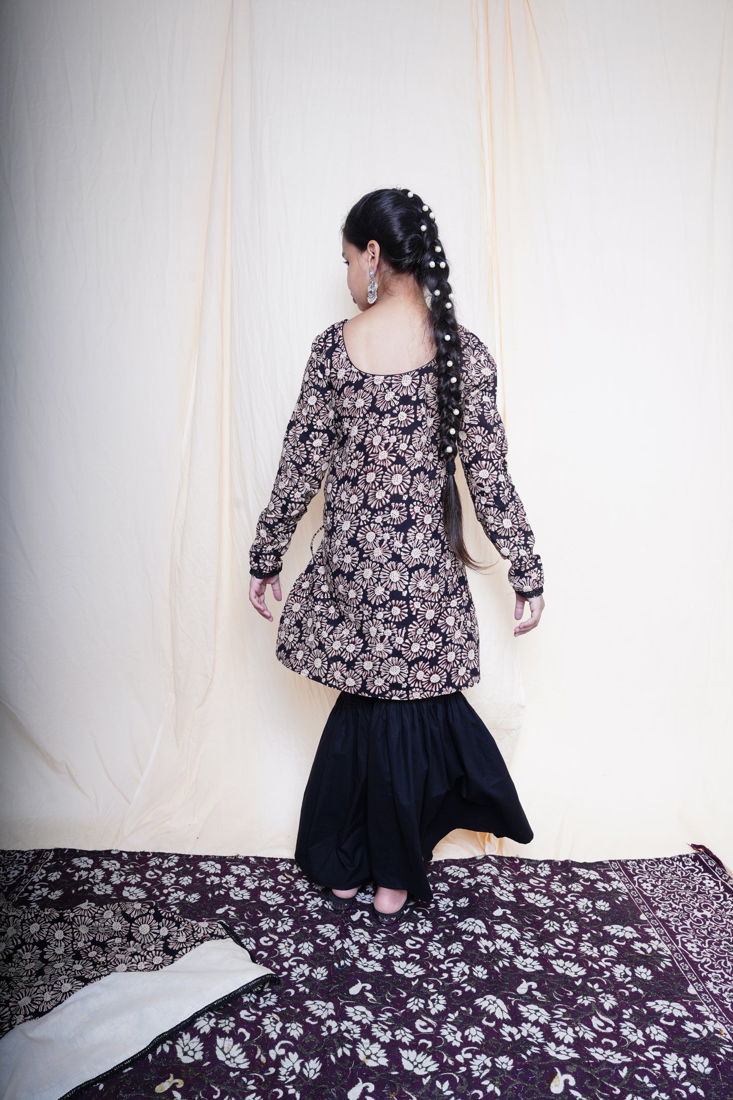 Black Printed Flared Kurta Set