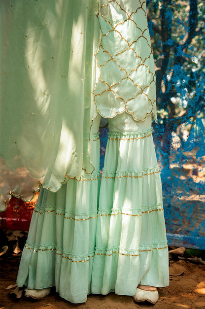 Samyuta Sequin Kurta Sharara With Dupatta - Set Of 3